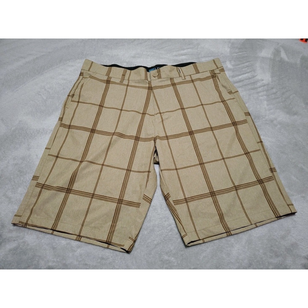 OP Flex 4-Way Stretch Golf‎ Shorts 40/11 Brown Plaid Beach Activity Comfort
